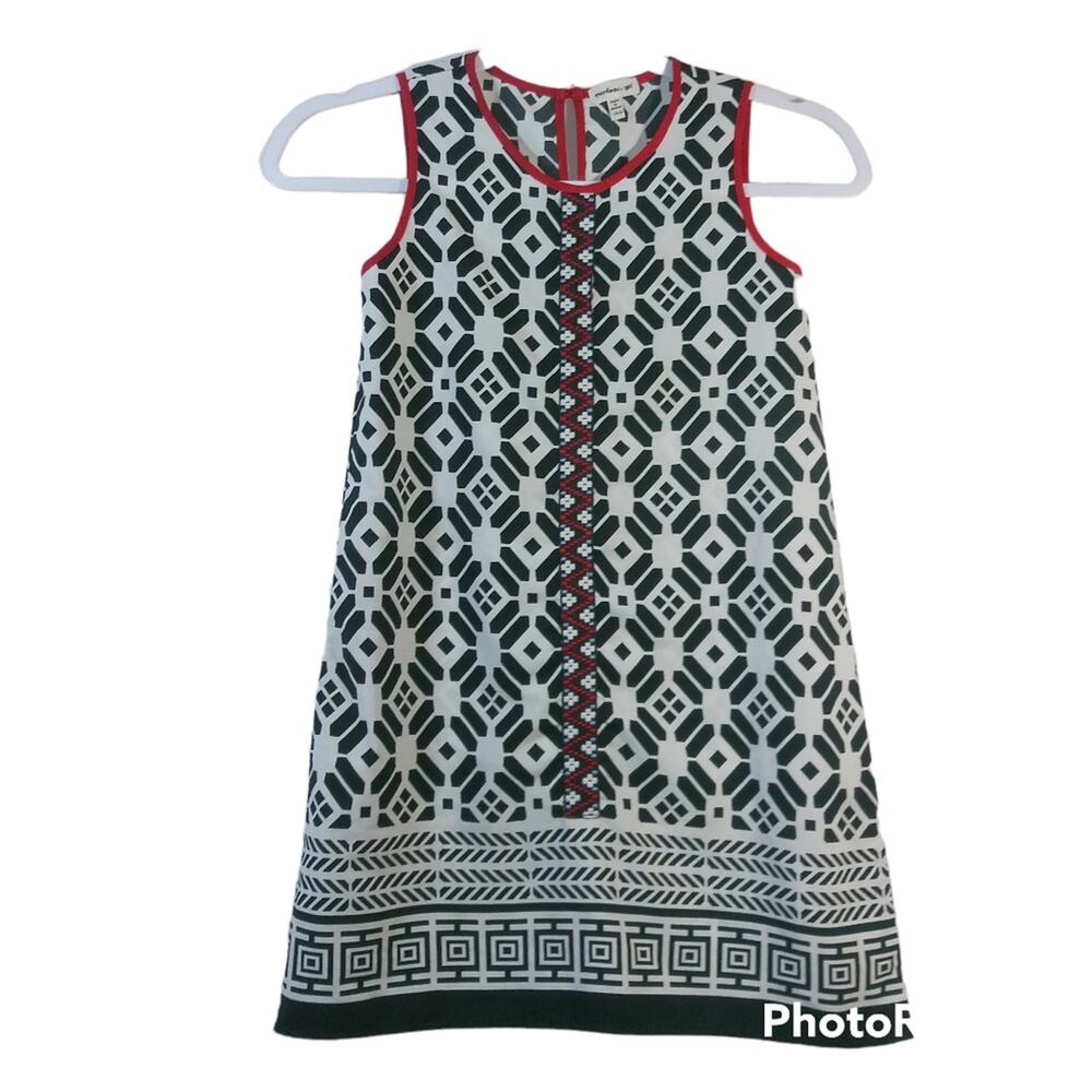 Monteau Girl Black White Geometric Print Sleeveless Tunic Dress Size Small 7/8